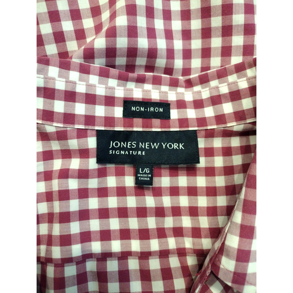 Jones New York Signature Shirt Berry Pink Cotton Non-Iron Gingham Plaid L - Picture 5 of 6